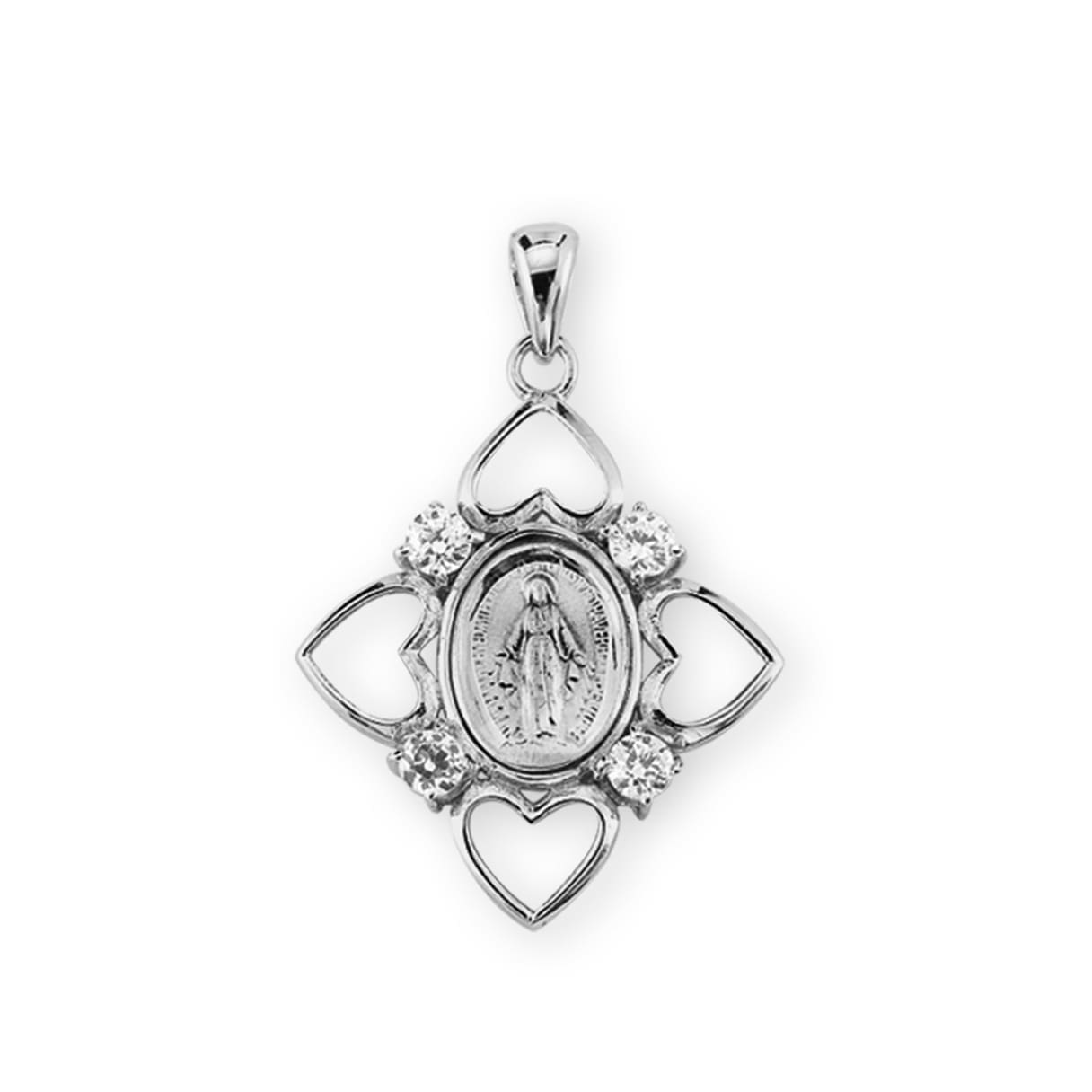 Sterling Silver Crystal Cubic Zirconia Miraculous Medal