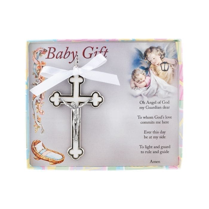 Cloverleaf Baby Crucifix, White