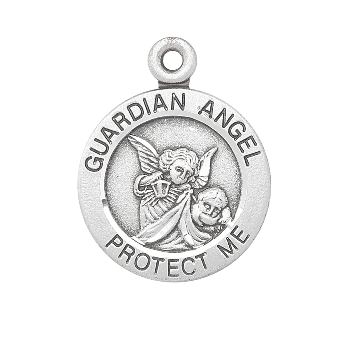 Guardian Angel Round Sterling Medal, 13" chain